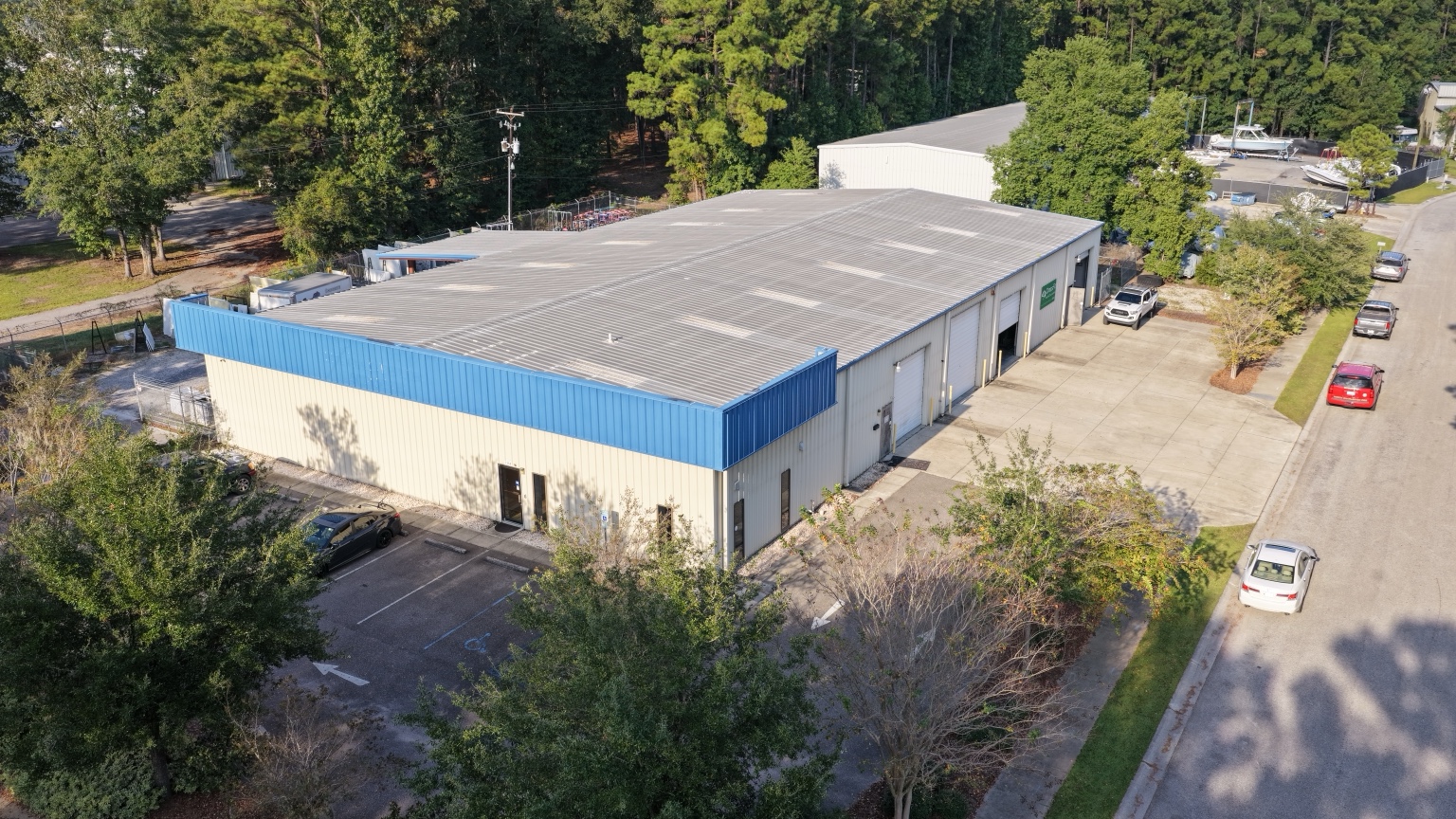 Aerial view of the APEX building exterior in North Charleston